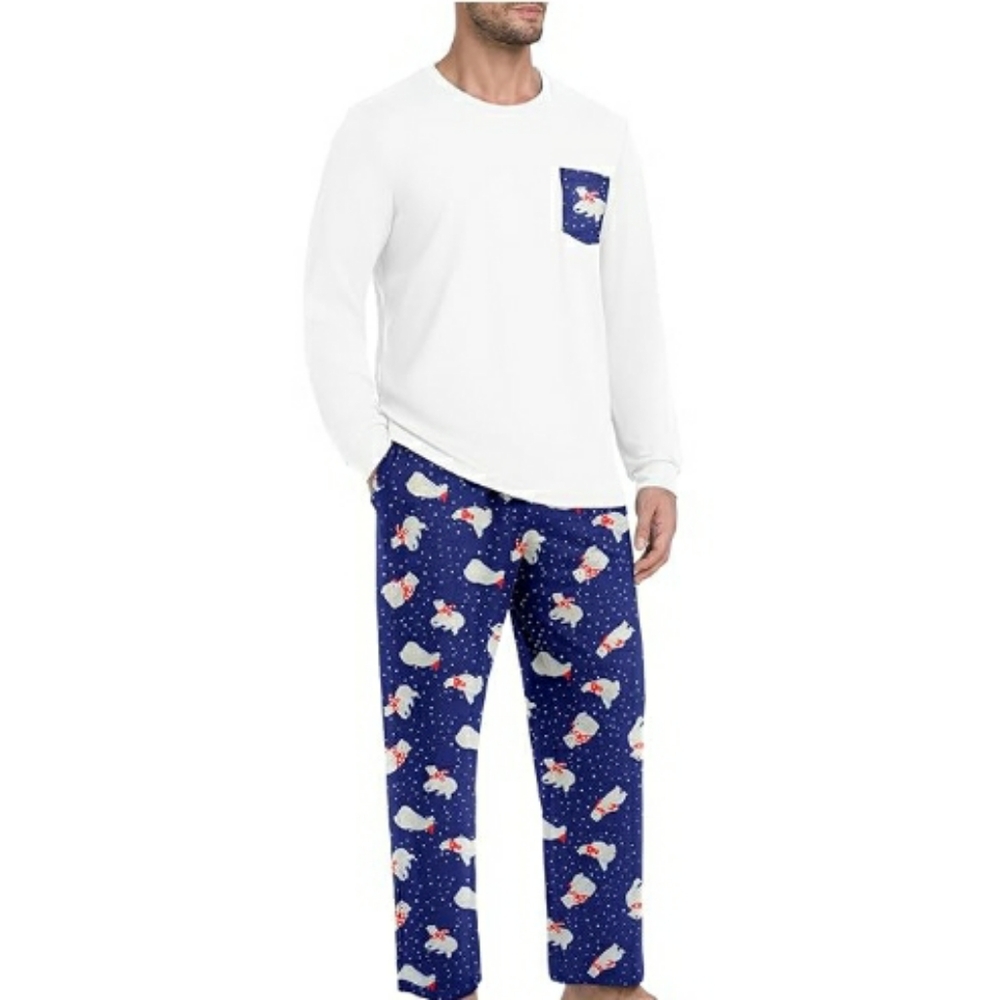 Men's Pajama Set Sleepwear Lightweight Long Sleeve White /Purple